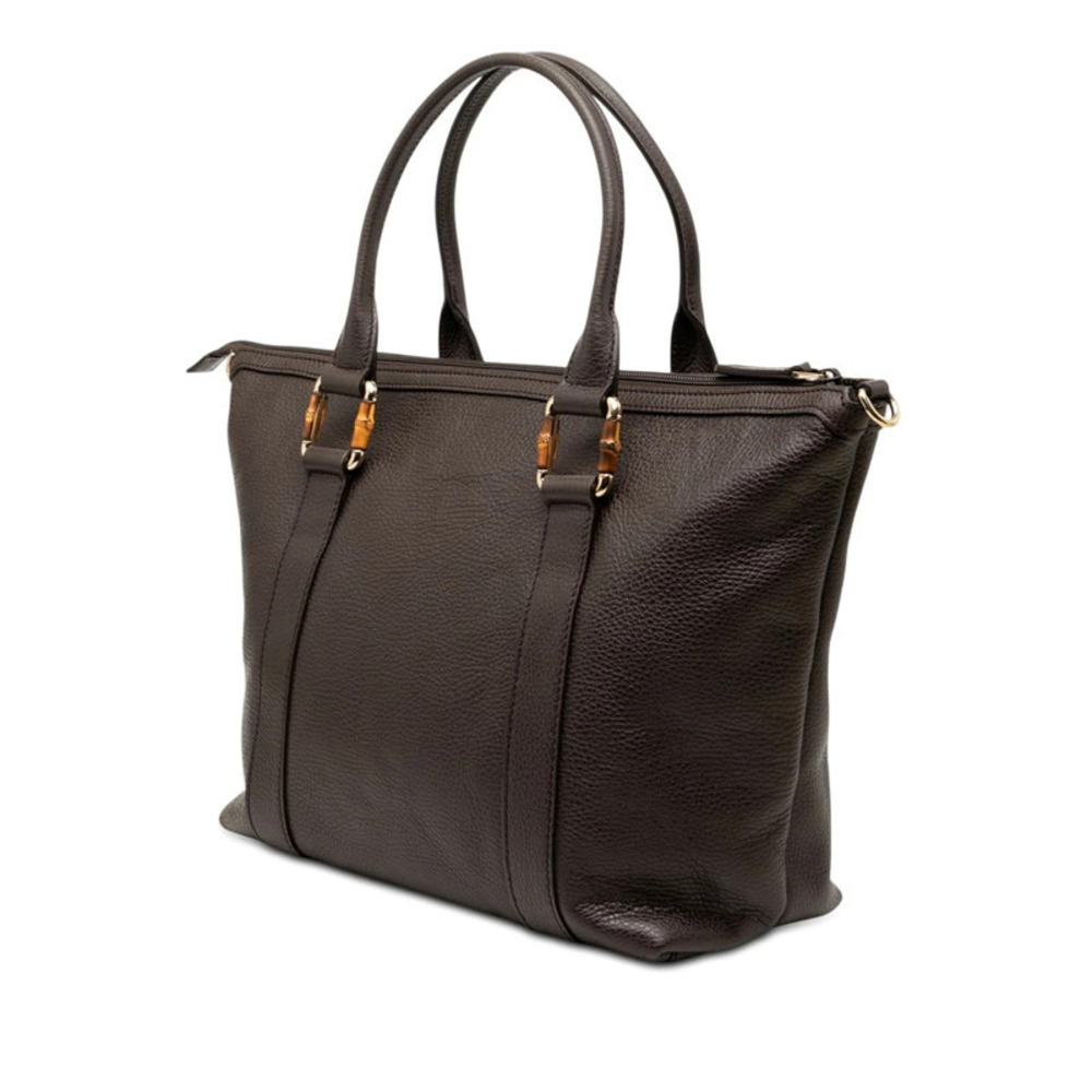 Gucci Bag Shoulder Bamboo Leather 2way Brown Tote Brown